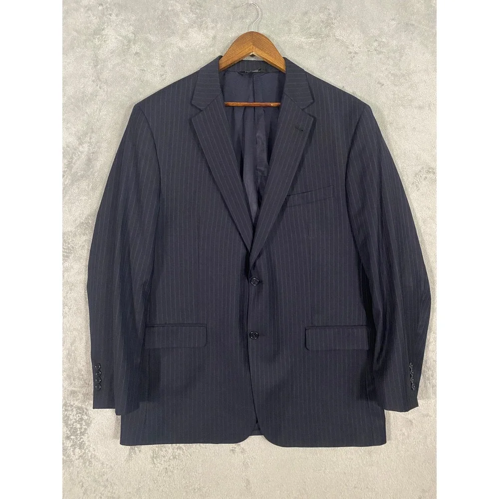 Jos. A. Bank 2pc Suit 46L 38x32 Navy Blue Signature Collection Stripe Cuff Wool